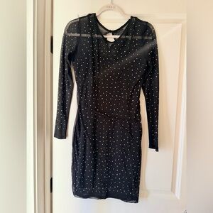 Windsor Black Long Sleeve Mesh Rhinestone Mini Dress